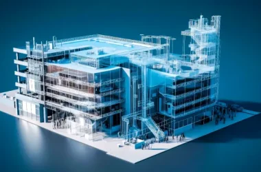 Maquette numérique 3D d’un bâtiment pour modélisation BIM et coordination des données.